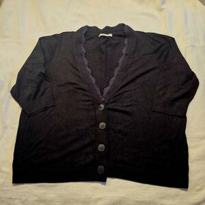 Sejour women's 2X black short sleeve button up cardigan trimmed collar VGUC